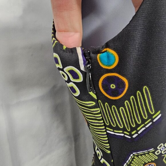 Nicole Miller Black Blue Sleeveless Dress Boho Retro Art Deco Retro 4 - Picture 6 of 11